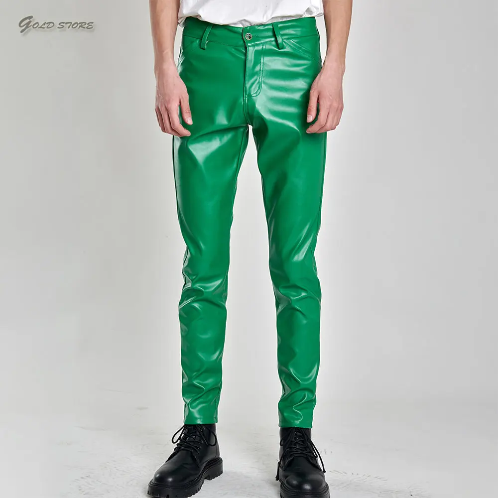 

Thoshine Brand Men Leather Pants Skinny Fit Elastic Fashion PU Leather Trousers Party & Dance Pants Thin
