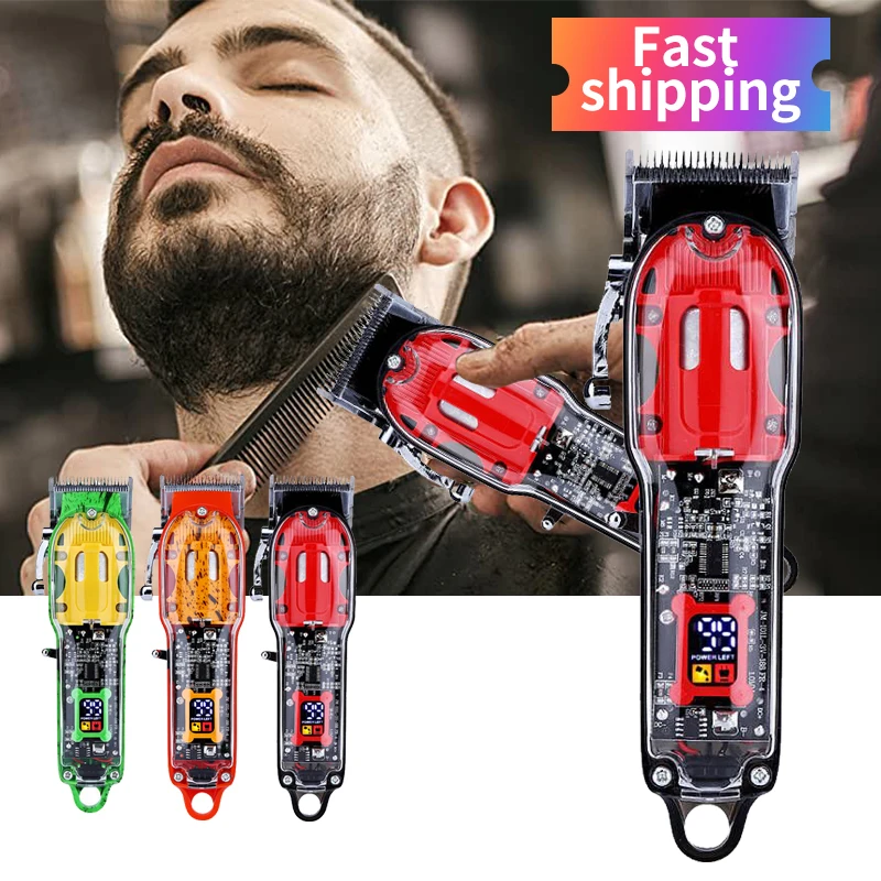

Professional Hair Trimmer for Men Transparent Hair Clipper LED Electric Beard Trimmer USB Charging Hair Cutting Machine Set