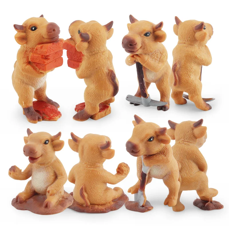 

Simulation Animal Model Working Calf Suit Moving Bricks Shovel Soil Digging Cement Workers Desktop Scene Decoration Toys Kawaii