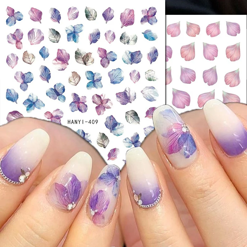 Nail Decals Watercolor Purple Blue Dry Petals Florals Flowers Back Glue Nail Stickers For Nail Tips Beauty