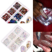 6grids nail art rhinestone dazzling crystal diamond charms nail tips colorful flatback strass glitter diy manicure decorat tools