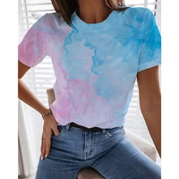 zomer ronde hals nieuwe mode vrouwen 3d printen kleur kunst schilderij t shirt hot koop top t shirt