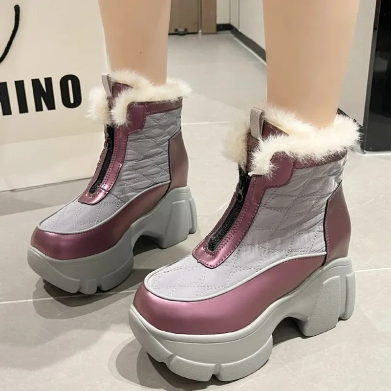 

Winter High Flats Platform Women Ankle Snow Boots Warm Short Plush Shoes 2024 New Fad Chunky Chelsea Boots Gladiator Mujer Botas
