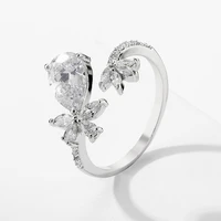 cute female crystal stone rings for women charm silver color thin wedding rings dainty bride flower zircon engagement jewelry