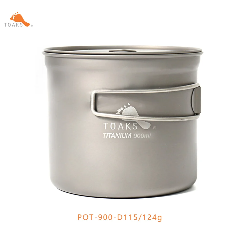 

TOAKS Titanium POT-900-D115 Outdoor Camping Equipment Cup 900ml Ultralight Ti Pot with Cover and Folded Handle Hiking Tableware