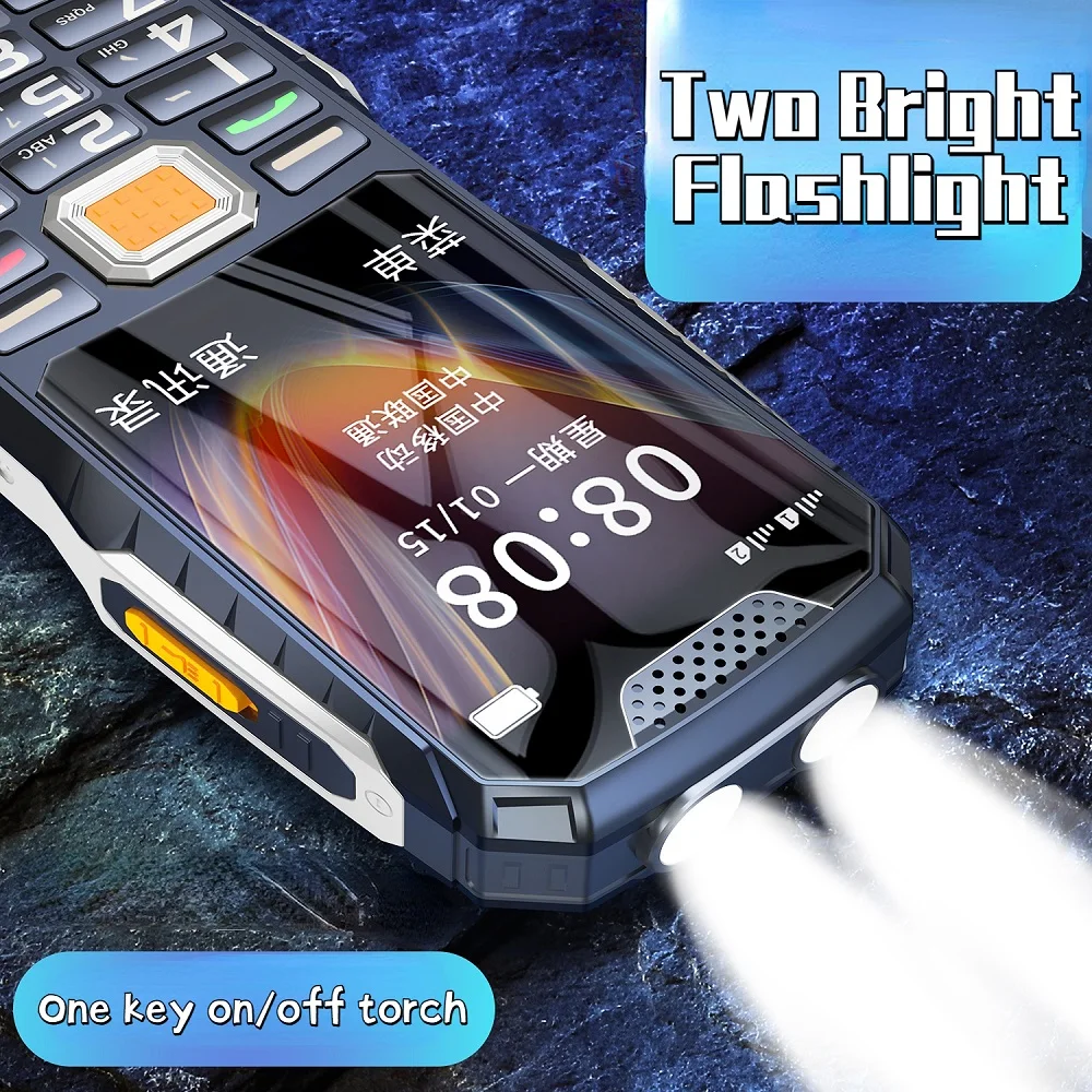 2G Unlock Push Button Large Power Rugged Low Price Mobile Phone Two Torch Whatsapp Dual Sim FM Radio Loud Soud Elderly Cellphone
