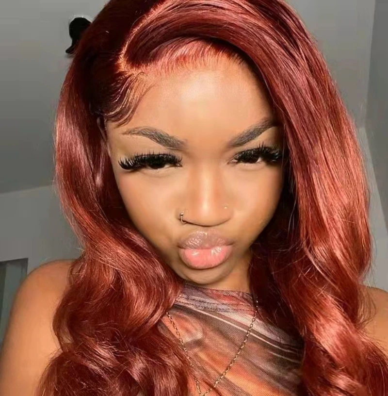 Красно-коричневый парик с эффектом омбре парики из человеческих волос на сетке