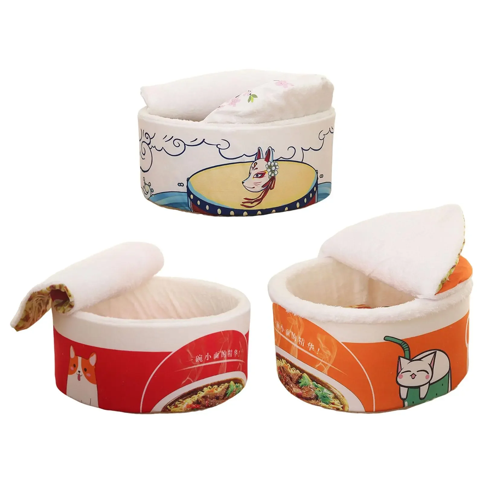 

Instant Noodle Shape Cave House with Cushion Puppy Kennel Kitten Sleeping Bed Dog Bed Semi Enclosed with Lid Warm Nest Cat Beds