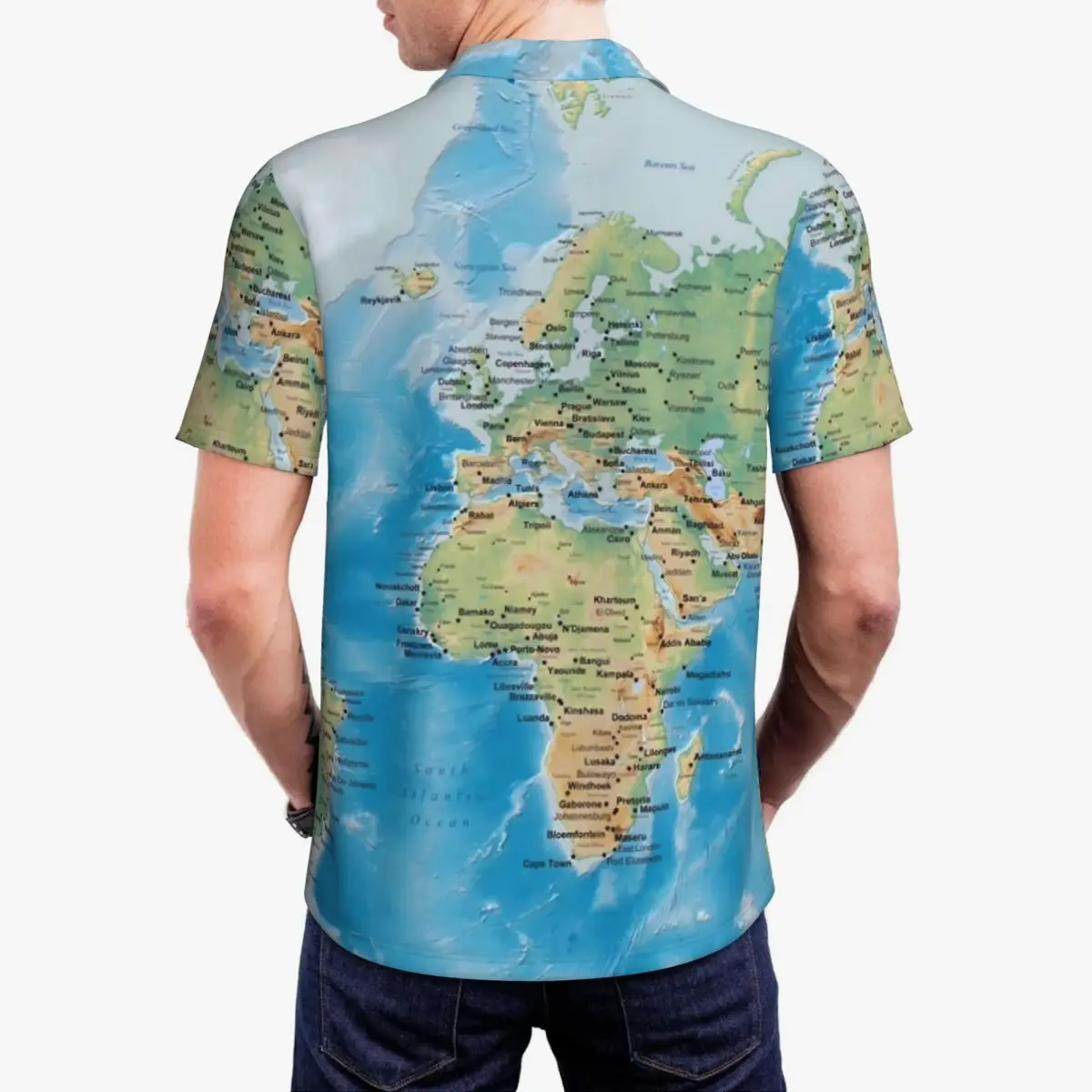Рубашка-поло мужская с рисунком карты мира Повседневная рубашка коротким