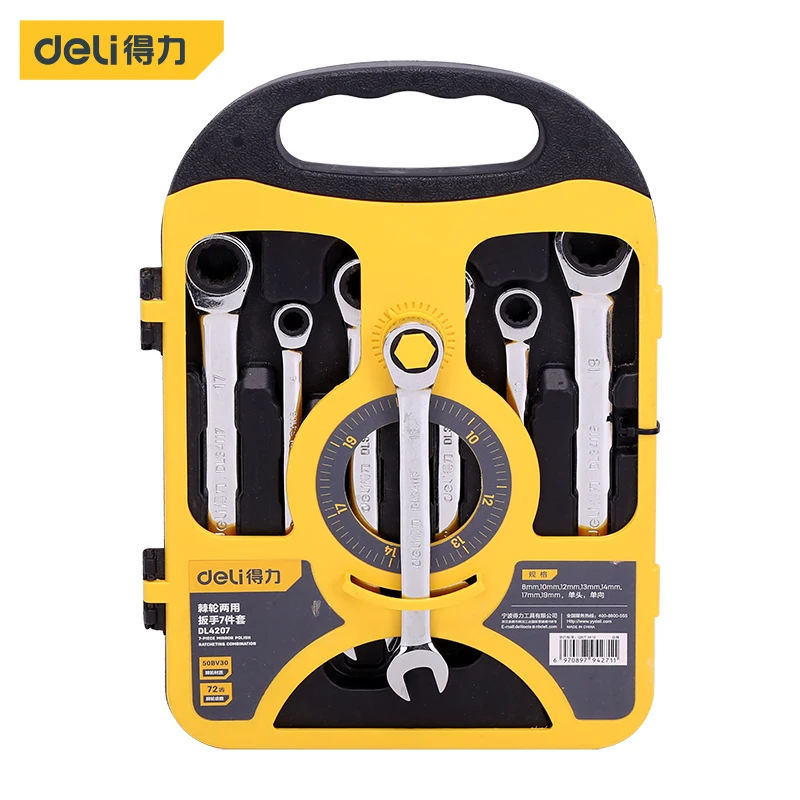

Deli 7Pcs 8-19mm Dual-purpose Ratchet Wrench Set CR-V Combination Wrenches Hand Tools Keys Kit Quick Open Spanner Repair Tools
