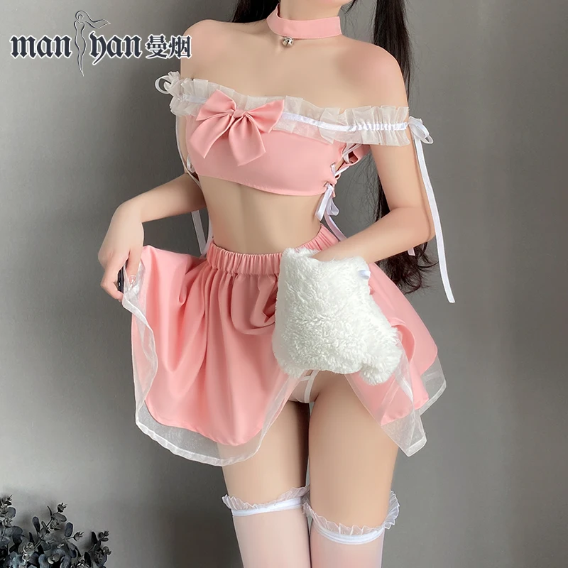 Кавайное сексуальное нижнее белье костюм в виде кошки женское розовое платье