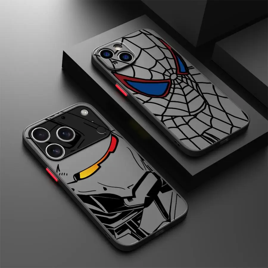 Фото Крутой чехол для телефона Marvel: Железный человек, Человек-паук для iPhone 17e, 17, 16e, 16, 15, 14, 13, 12, 11 Mini, Pro, Air, Max, Plus – матовый прозрачный чехол №1