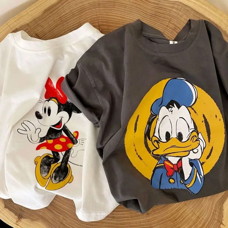 

Детская одежда Disney, футболка с мультяшным принтом утенка для мальчиков и девочек | Свободный крой, 100% хлопок, летний топ с коротким рукавом