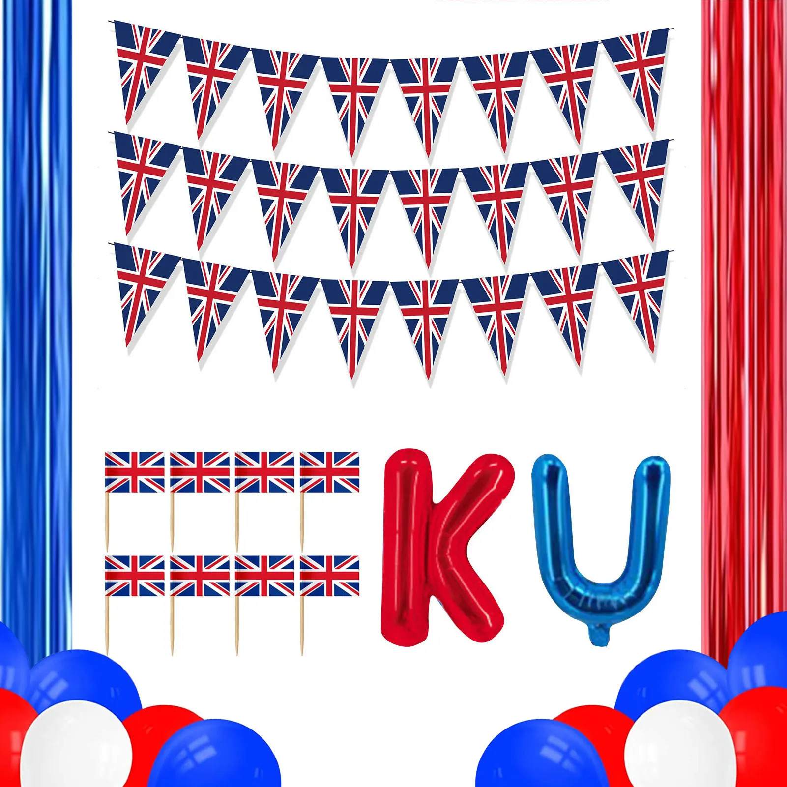 

47 Pieces Party Decor British Party Decoration Packs 47 Pieces Union Jack Themed Party Decoration Hangings Swirls UK Flag For