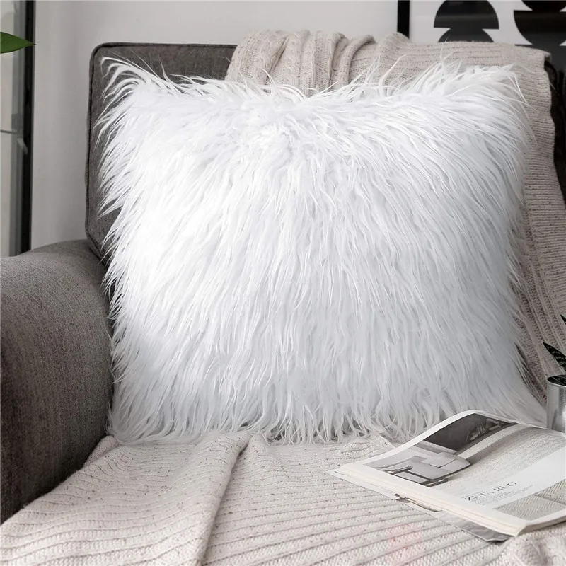 

Wholesale White Plush Pillowcase Modern Simple Imitation Wool Solid Color Cushion Cover 45x45cm Lumbar Throw Pillows