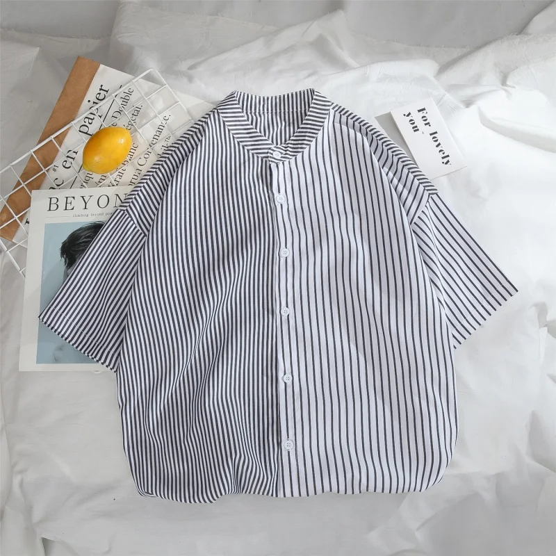 EOENKKY/Men's High Quality Summer Short Sleeve Striped Shirt 2022 New Casual Dress Shirt Men's Clothes