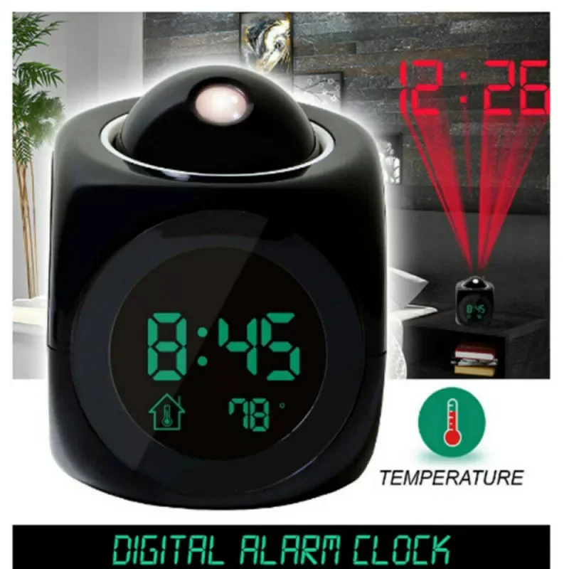 

Digital Alarm Clock LED Projector Temperature Thermometer Desk Time Date Display Projection Calendar Charger Table Clock