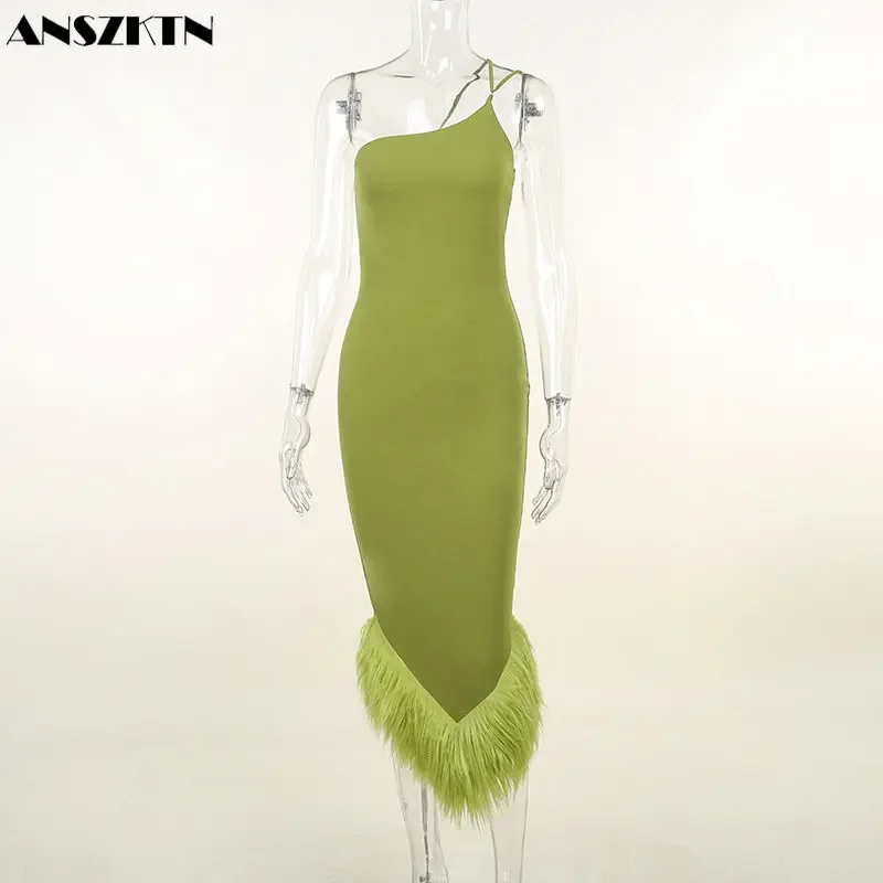 Платье на одно плечо с подвесным вырезом женское сексуальное тонкое длинное