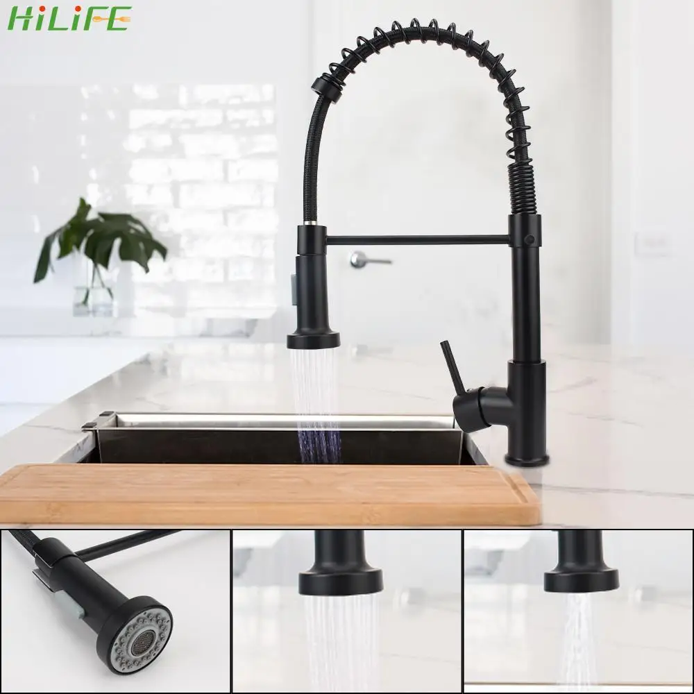 

Черный матовый кухонный кран для раковины, смеситель для горячей и холодной воды, кран на бортике с вращением на 360 градусов, двойной Носик, к...