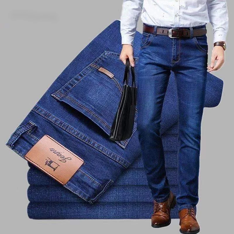 

EOENKKY/ Summer Fashion Brand Clothing Men Business Casual Jeans 2023 Man Straight Denim Pants Trousers Baggy Stretch Jeans