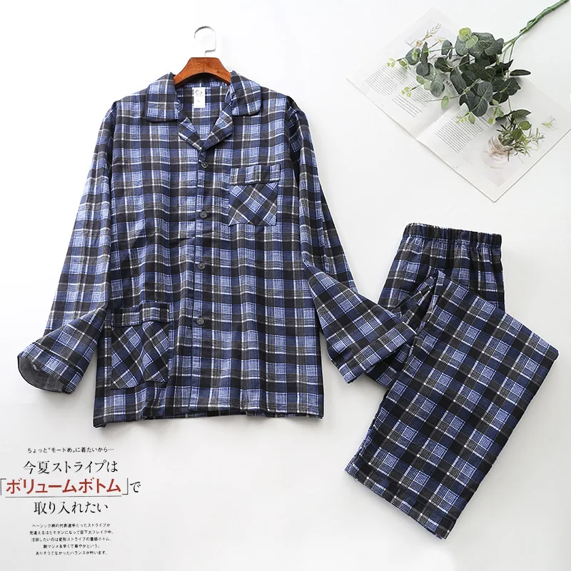 Winter Man Casual Plaid Pajamas Set For Man Pjs Men's 100% Cotton Soft Warm Winter Full Sleeve Shirt Pants Man Fashion Clothes