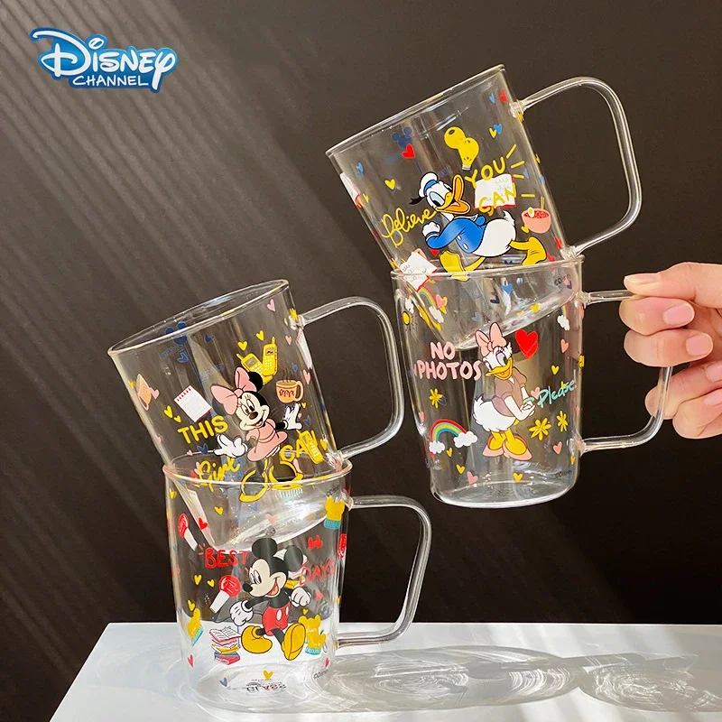 

Disney Mickey Minnie Glass Mugs Kids Kawaii Water Cup Cartoon Daisy Donald Duck Baby Child Milk Mugs Men Women Coffee Mugs Cups