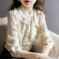 shirt womens design sense niche autumn 2021 new lotus leaf collar french chic long sleeved shirt women blouse bow