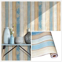 blue detachable retro vertical striped wood wallpaper vinyl self adhesive home decoration furniture renovation contact paper