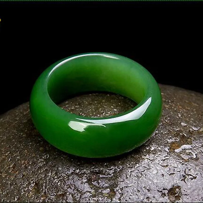 Natural Green Hetian Jade Ring Chinese Jasper Amulet Fashion Charm Jewelry Hand Carved Crafts Gifts for Women Men