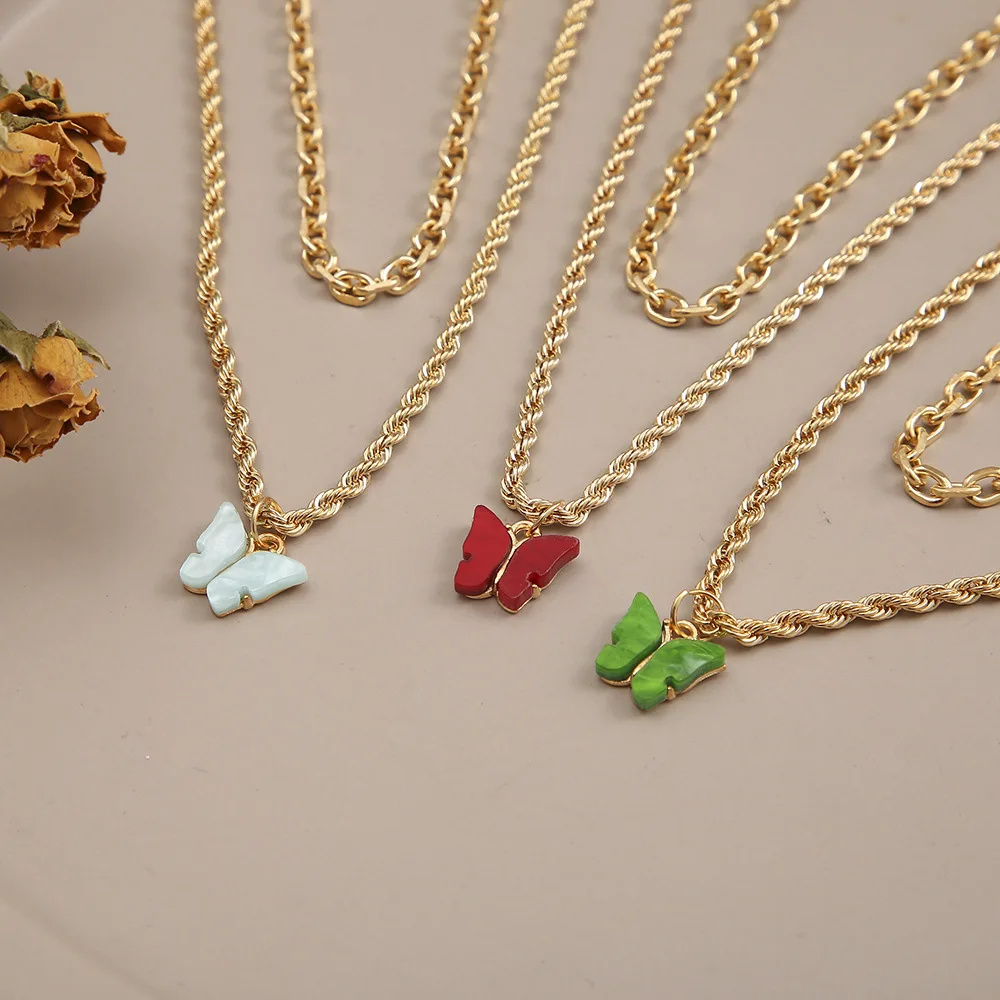 

Acrylic Butterfly Pendant Necklace Wholesale Creative Simple and Sweet Women's Multi Layered Clavicle Chain Girls Gift Jewelry