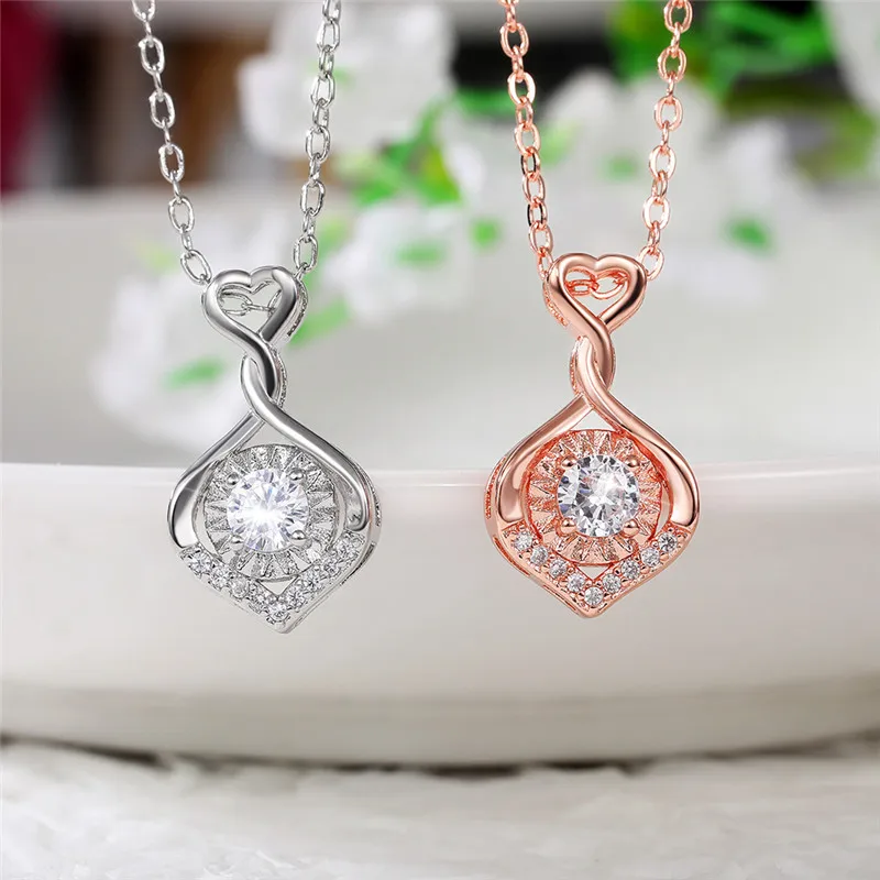 

New Fancy Twist Design Pendant Necklace Women Silver Color/Rose Gold Color Romantic Heart Wedding Engagement Jewelry