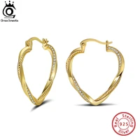 orsa jewels 925 silver heart hoop earrings for women girls fashion ear buckle with cubic zirconia gold earings jewelry se353