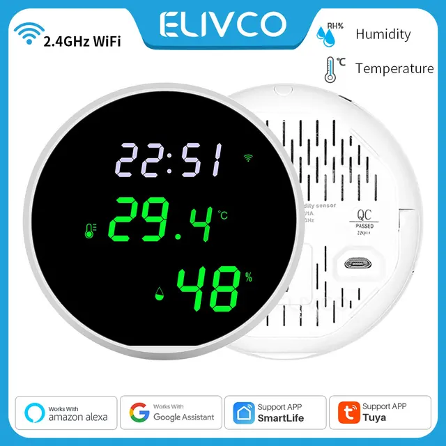Tuya WiFi Temperature Humidity Sensor,Smart Indoor Hygrometer Thermometer,With LCD Display Backlight,Support Google Home Alexa 1