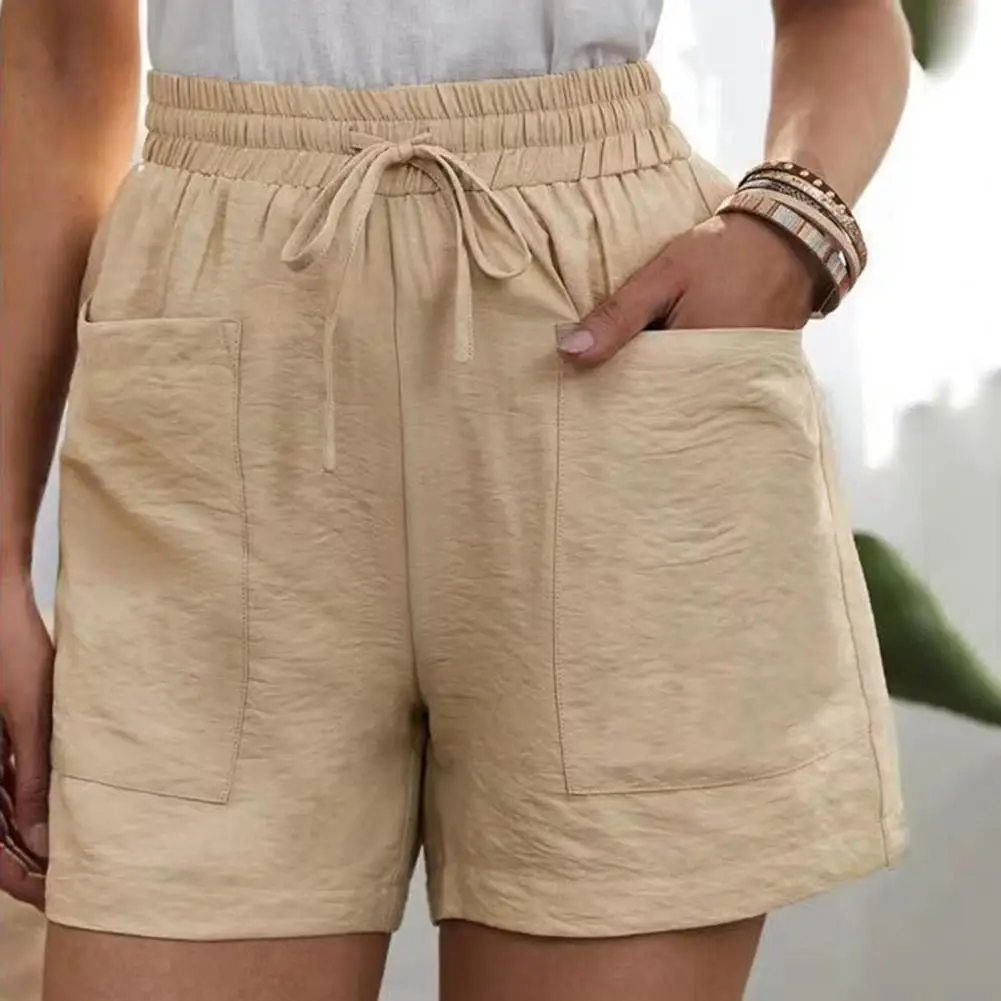 

Women Casual Shorts Breathable Elastic Waist Drawstring High Waisted Pockets Ladies Summer Sports Short Pants Trousers