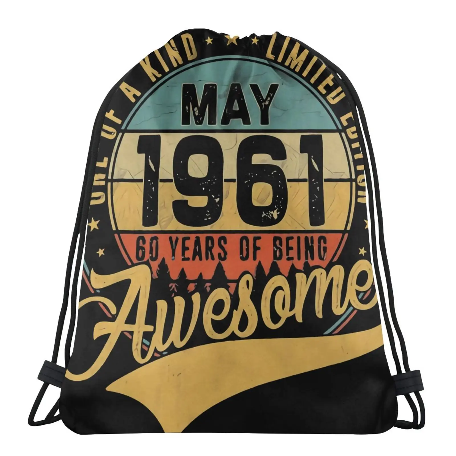 

60Th Birthday May 1961 60 Yrs Bag Cloth Backpack Small Fabric Bag Drawstring Bags Canvas Bag Pouch Bag Lace Backpack Anime Bag