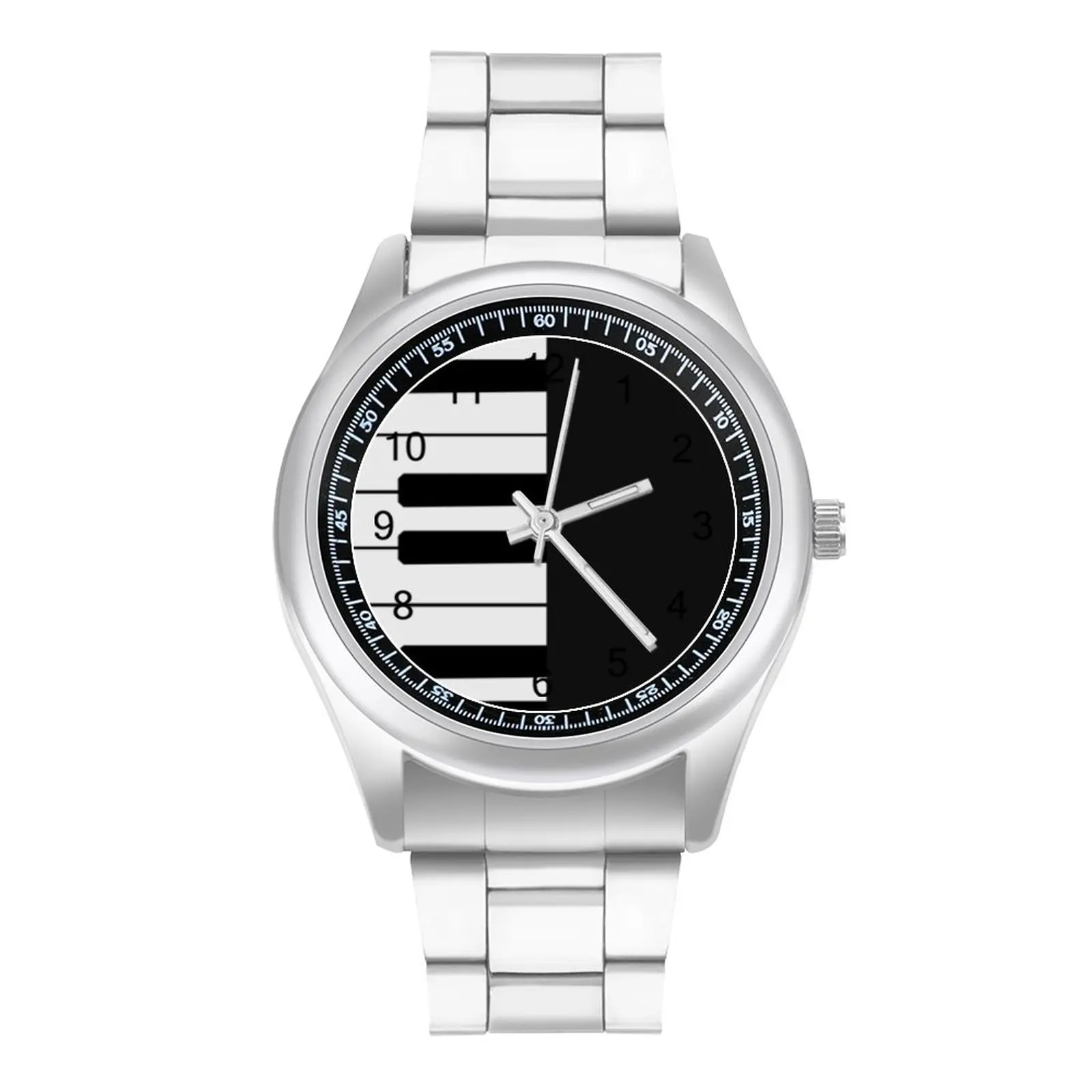 

Piano Keys Quartz Watch Black and White Exclusive Men Wrist Watch Photo Stainless Spring Wideband Wristwatch