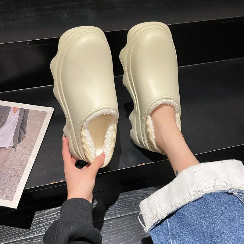

Shoes Woman 2022 Clogs Platform Female Footwear Autumn New Creepers Dress Fall Winter PU Med Basic Short Plush with Shoes Woman
