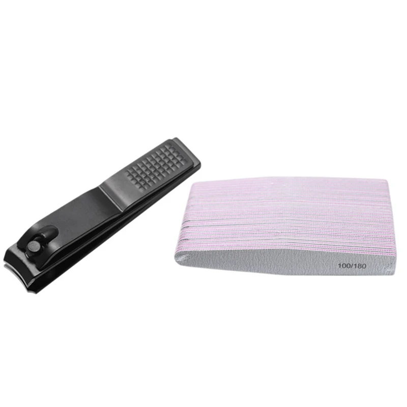 

1X Black Nail Clippers Stainless Steel S & 50Pcs Professional Nail Files Double Side Of The Nail File Buffer 100/180