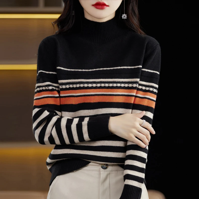 Кашемировый свитер Женский пуловер с высоким воротником модный вязаный женский