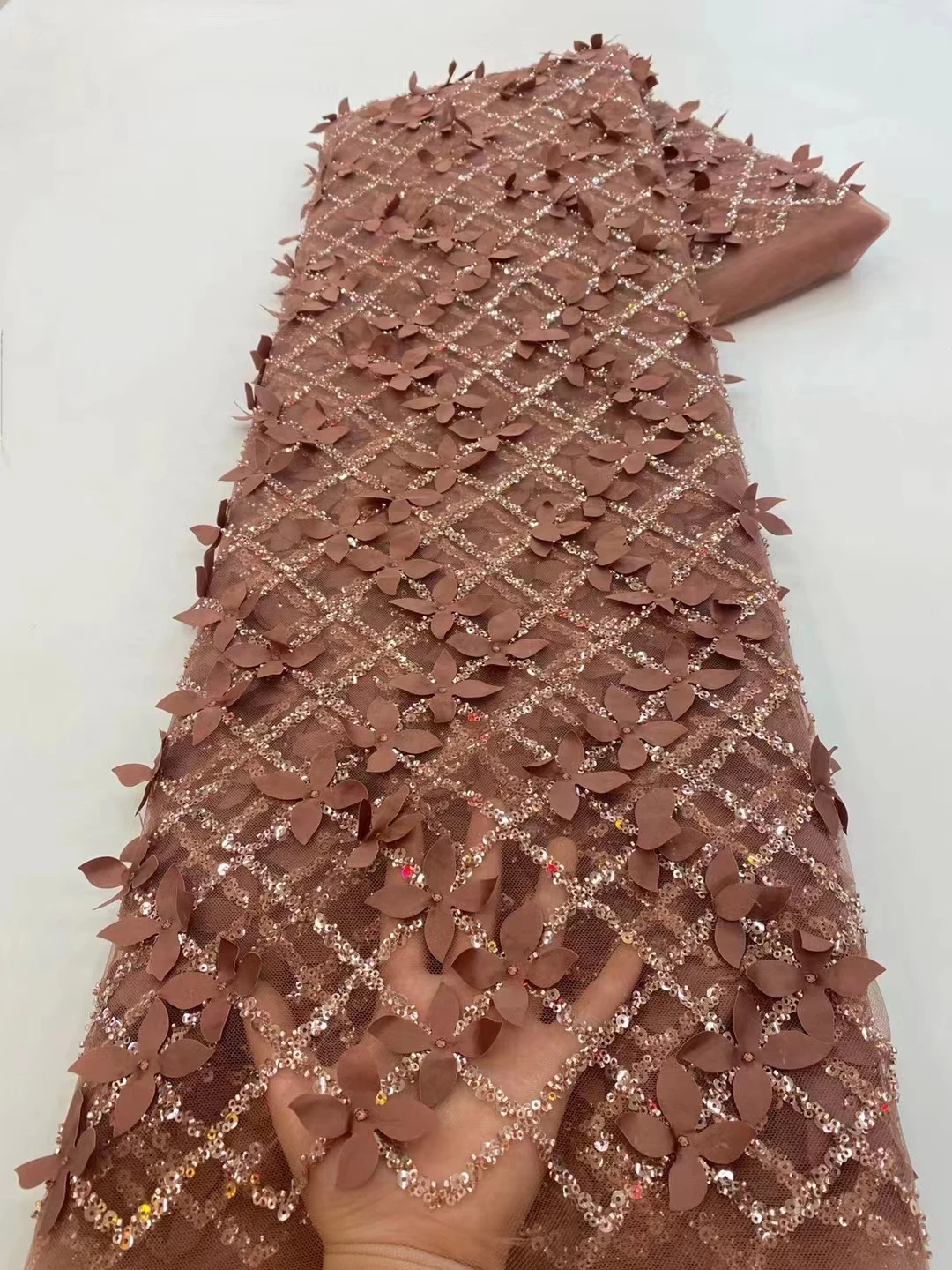 

3D цветы в розовой французской кружевной ткани 2023 Высококачественная Кружевная Сетка африканская кружевная ткань с блестками кружевные тка...