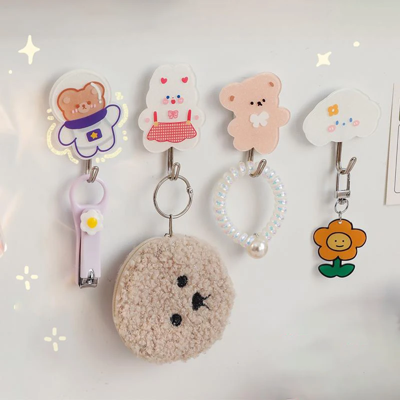 

Cartoon Hooks Self Adhesive Seamless Sticker Hook Keychain Holder Storage Holder Punch Free Multi-Purpose Hooks Home Organizer