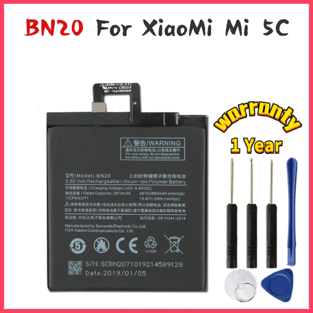 

New yelping BN20 Phone Battery For Xiaomi 5C Mi5C M5C Battery Compatible Replacement Batteries 2810mAh Free Tools