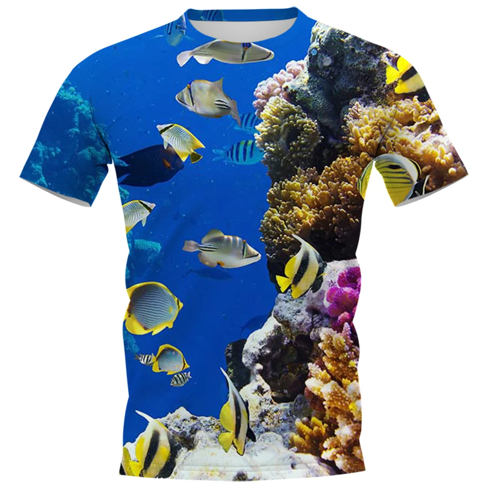 

HX Hawaii T-shirts Tropical Sea Life Fish Reef Coral 3D Printed Short Sleeve Tees Casual Shirts Harajuku T Shirts S-7XL