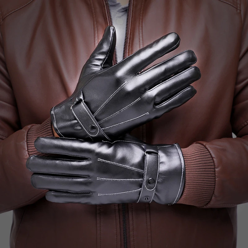 

Winter Sheepskin PU Leather Gloves for Men, Touchscreen Texting Gloves with Thermal Cashmere Lining, Fashion Driving Gloves