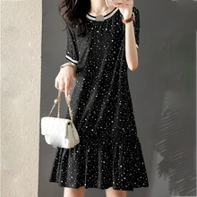 Robe élégante en soie à petits pois pour femmes, vêtements à la mode chinoise, col rond régulier, 2020  (1)