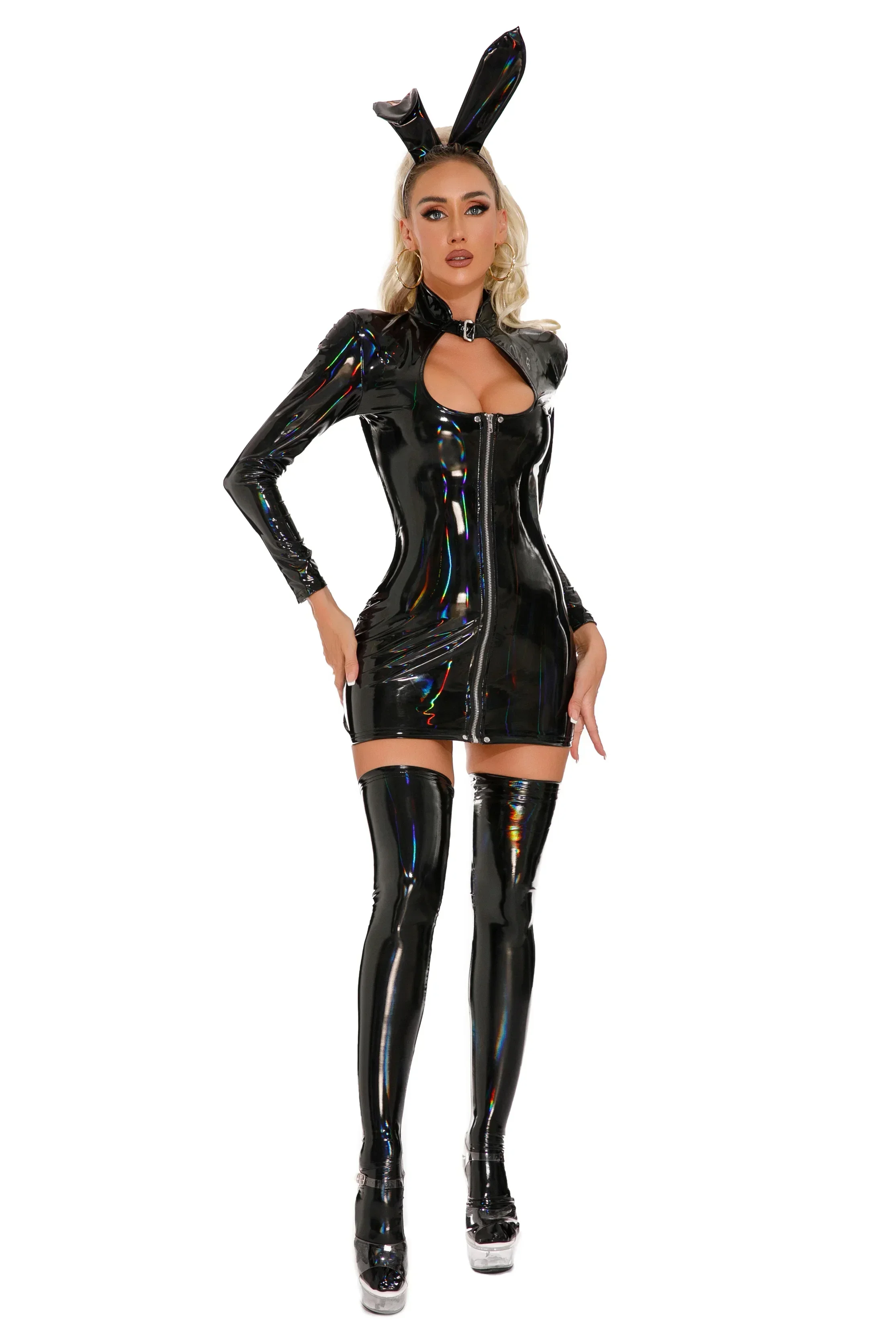 Сексуальное платье из искусственной кожи с мокрым эффектом женское боди