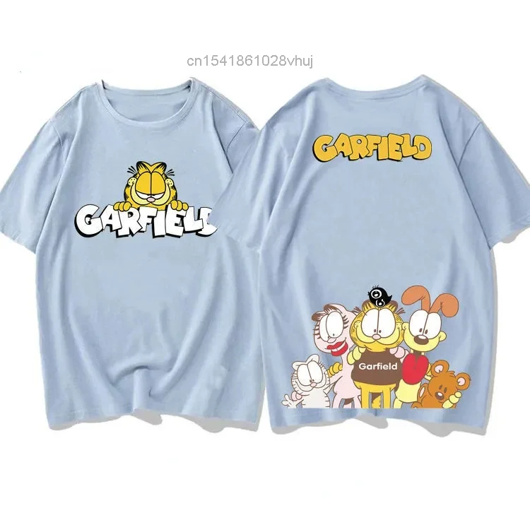 Милая футболка Garfield женская большого размера белого и розового цвета Yk2