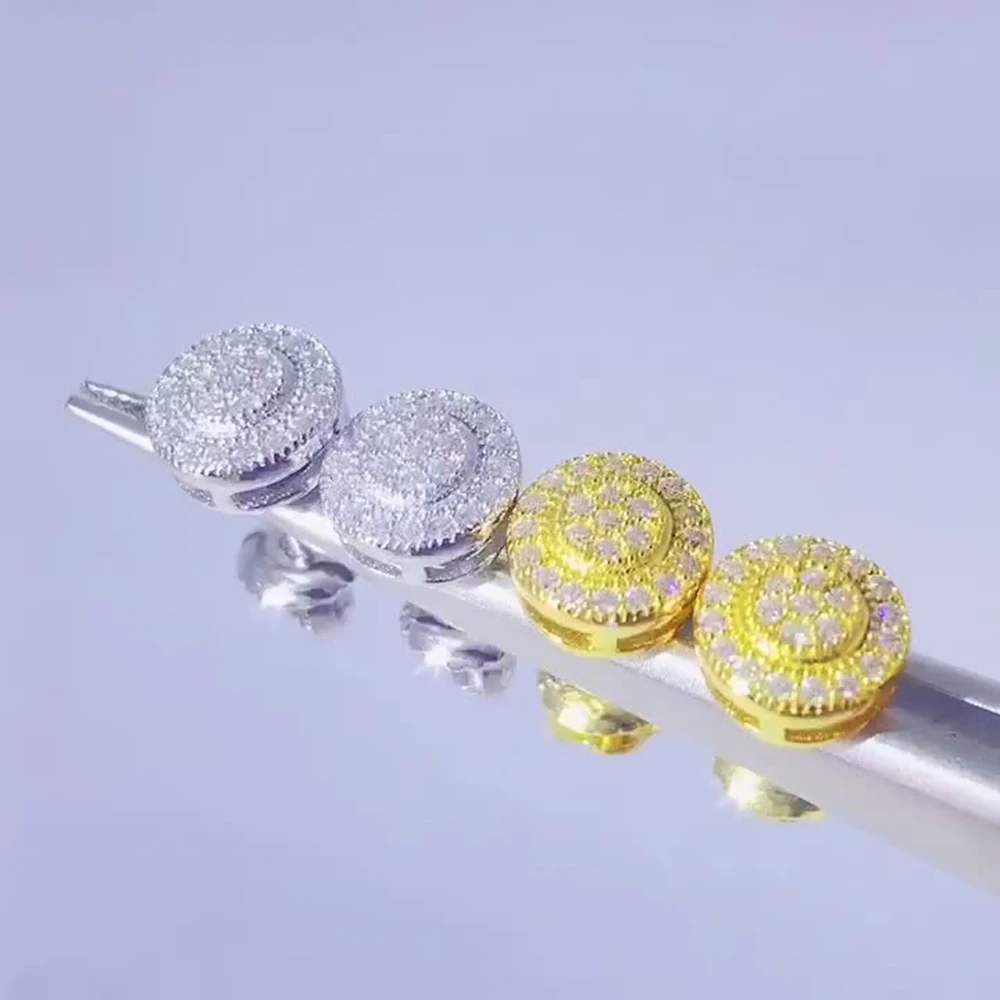 Round Moissanite Diamond Earrings For Women S925 Silver Ear Studs Men High-End Jewelry Pass Tester Free Shipping