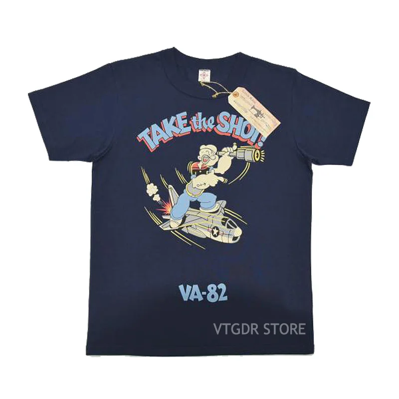 

BOB DONG Vintage Military Style Popeye Printed 100% Cotton Tee Shirts For Men
