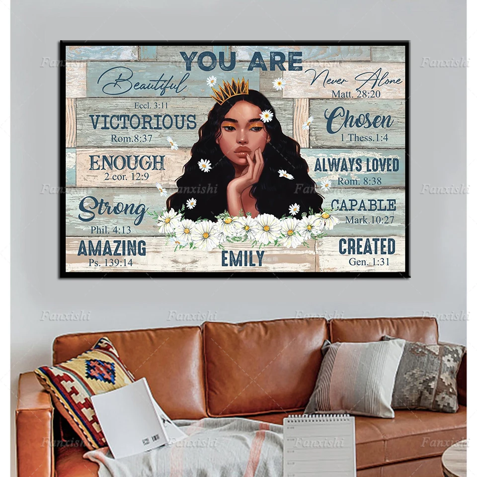 

Black Girl You Are Beautiful Poster, African American Girl, Melanin Girl Wall Art Black Pride Bible Verse Print Canvas Painting